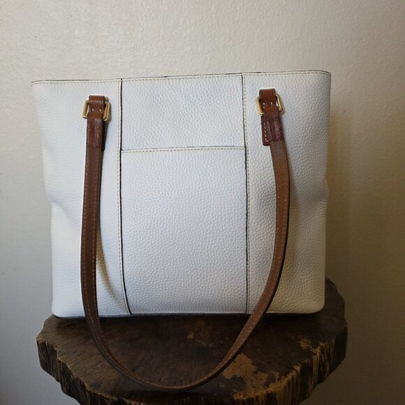 Dooney & Bourke Wexford Lexington Pebble Leather Tote Bag White Tan Handles Red - Picture 12 of 16